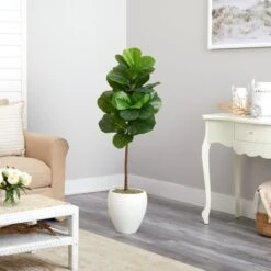 52” Fiddle Leaf Artificial Tree In White Planter -Artificial Trees Store artificial 52 fiddle leaf artificial tree in white planter nearly natural 671542