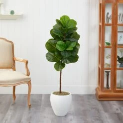 52” Fiddle Leaf Artificial Tree In White Planter -Artificial Trees Store artificial 52 fiddle leaf artificial tree in white planter nearly natural 923380