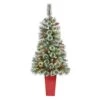52” Frosted Swiss Pine Artificial Christmas Tree With 100 Clear LED Lights And Berries In Red Tower Planter