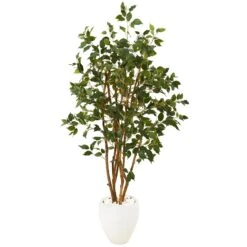 53” Ficus Artificial Tree In White Planter