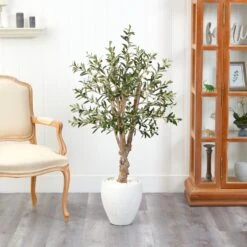 53” Olive Artificial Tree In White Planter -Artificial Trees Store artificial 53 olive artificial tree in white planter nearly natural 731609