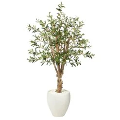 53” Olive Artificial Tree In White Planter