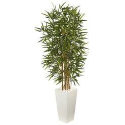 5.5’ Bamboo Artificial Tree In White Tower Planter