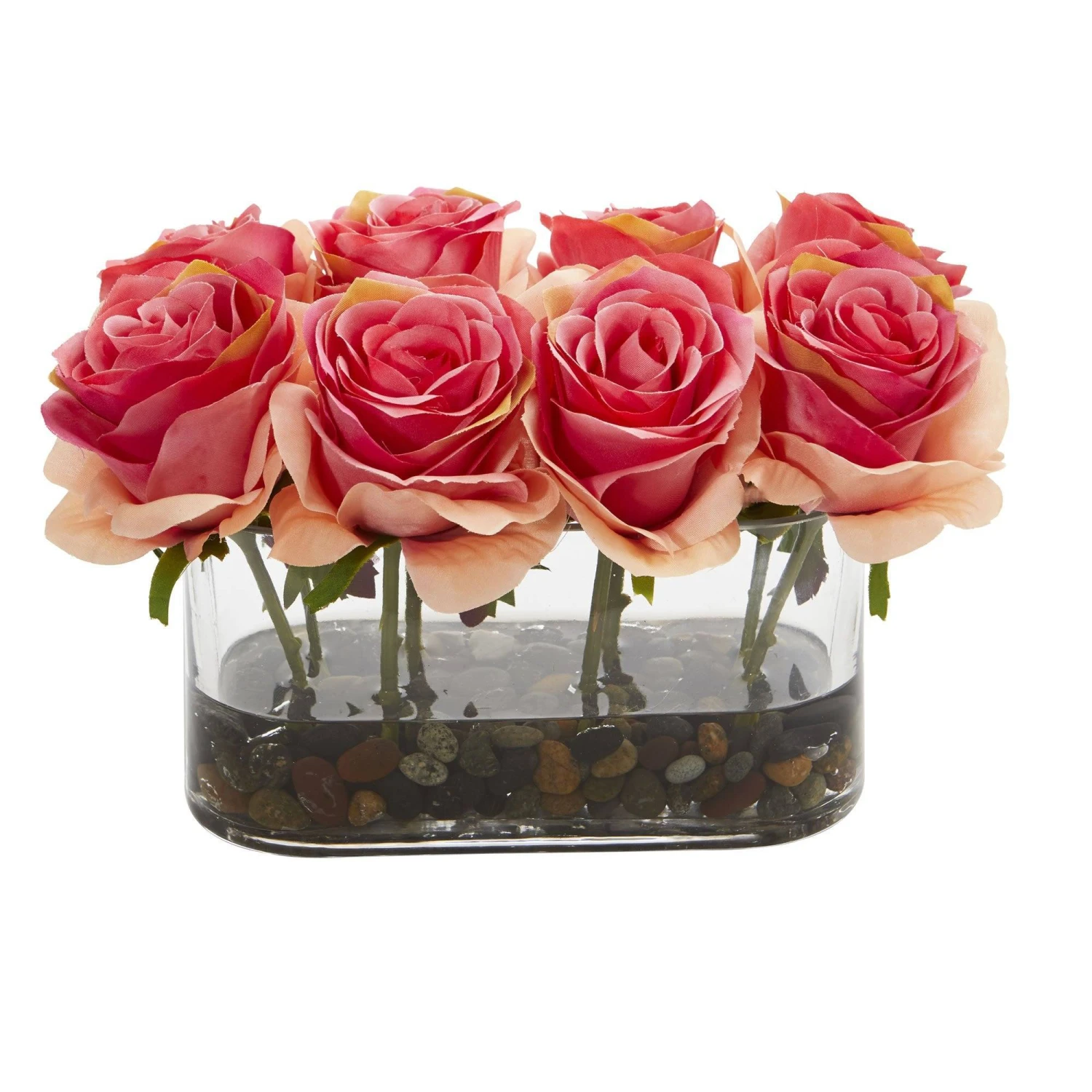 5.5” Blooming Roses In Glass Vase Artificial Arrangement 1 5.5” Blooming Roses In Glass Vase Artificial Arrangement