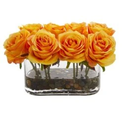 5.5” Blooming Roses In Glass Vase Artificial Arrangement 10 5.5” Blooming Roses In Glass Vase Artificial Arrangement -Artificial Trees Store artificial 55 blooming roses in glass vase artificial arrangement nearly natural orange yellow 155282