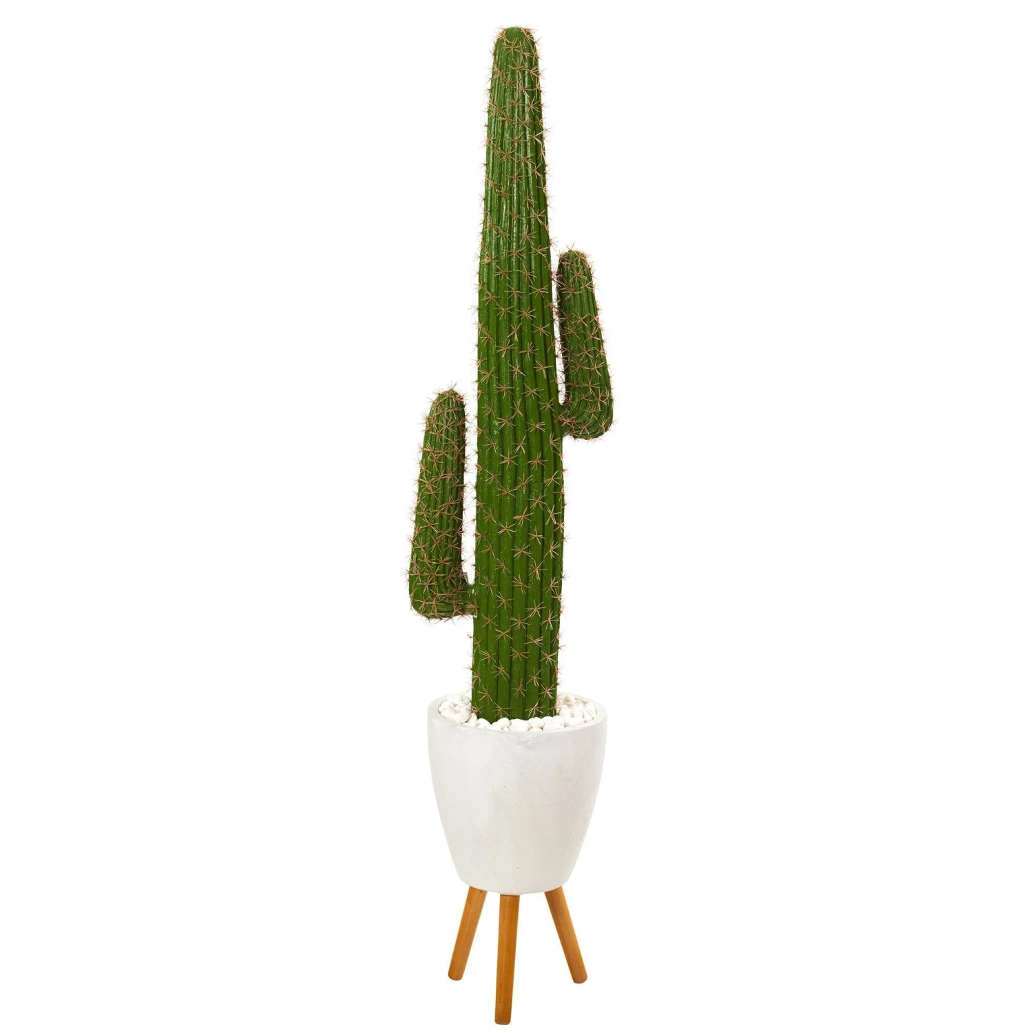 5.5’ Cactus Artificial Plant In White Planter With Stand 1 5.5’ Cactus Artificial Plant In White Planter With Stand