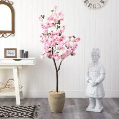 5.5’ Cherry Blossom Artificial Tree In Sand Colored Planter -Artificial Trees Store artificial 55 cherry blossom artificial tree in sand colored planter nearly natural 872943