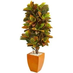5.5’ Croton Artificial Plant In Orange Planter (Real Touch)