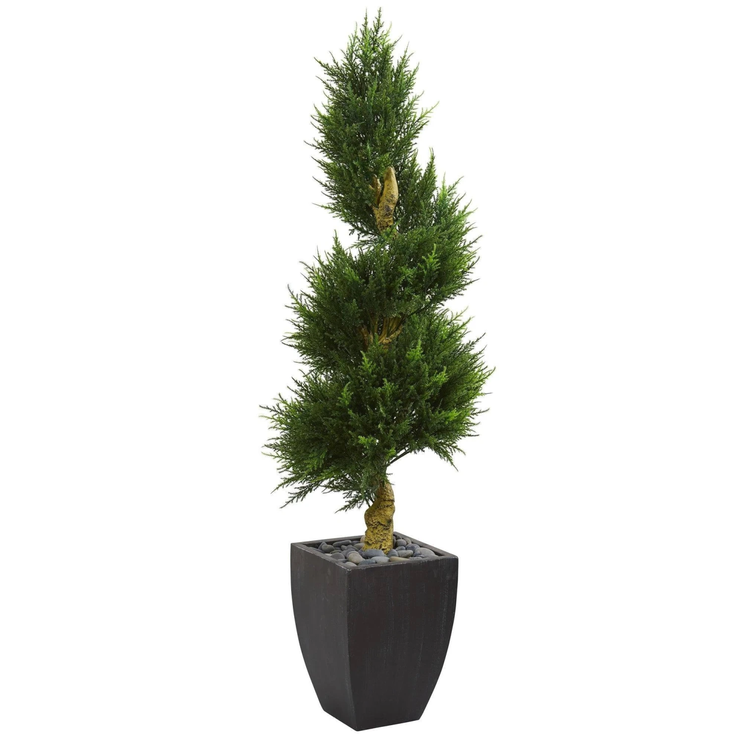 5.5’ Cypress Spiral Artificial Tree In Black Wash Planter (Indoor/Outdoor) 1 5.5’ Cypress Spiral Artificial Tree In Black Wash Planter (Indoor/Outdoor)