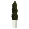 5.5’ Double Cypress Spiral Topiary Artificial Tree In White Planter (Indoor/Outdoor)