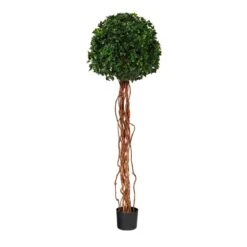 5.5’ English Ivy Single Ball Artificial Topiary Tree With Natural Trunk UV Resistant (Indoor/Outdoor)
