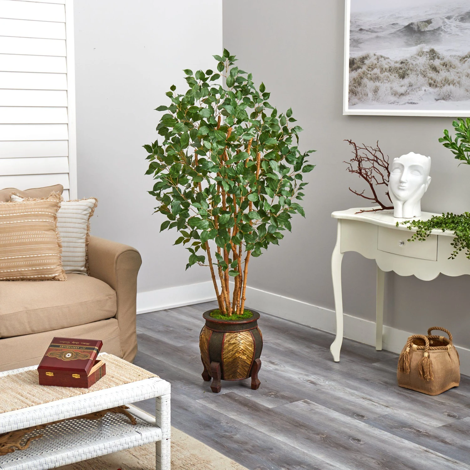 5.5' Ficus Bushy Artificial Tree In Decorative Planter 4 5.5' Ficus Bushy Artificial Tree In Decorative Planter - Image 4
