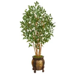 5.5' Ficus Bushy Artificial Tree In Decorative Planter