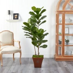 5.5’ Fiddle Leaf Artificial Tree In Brown Planter (Indoor/Outdoor) 7 5.5’ Fiddle Leaf Artificial Tree In Brown Planter (Indoor/Outdoor) -Artificial Trees Store artificial 55 fiddle leaf artificial tree in brown planter uv resistant indooroutdoor nearly natural 150594