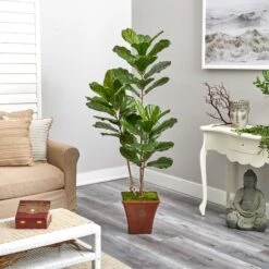5.5’ Fiddle Leaf Artificial Tree In Brown Planter (Indoor/Outdoor) 6 5.5’ Fiddle Leaf Artificial Tree In Brown Planter (Indoor/Outdoor) -Artificial Trees Store artificial 55 fiddle leaf artificial tree in brown planter uv resistant indooroutdoor nearly natural 849974