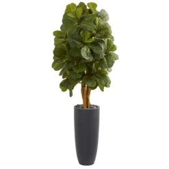 5.5’ Fiddle Leaf Artificial Tree In Gray Cylinder Planter