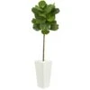 5.5’ Fiddle Leaf Artificial Tree In White Tower Planter