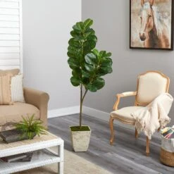 5.5’ Fiddle Leaf Fig Artificial Tree In Country White Planter -Artificial Trees Store artificial 55 fiddle leaf fig artificial tree in country white planter nearly natural 799819