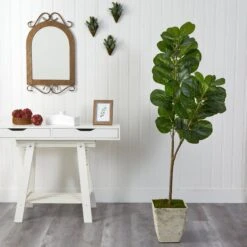 5.5’ Fiddle Leaf Fig Artificial Tree In Country White Planter -Artificial Trees Store artificial 55 fiddle leaf fig artificial tree in country white planter nearly natural 806994