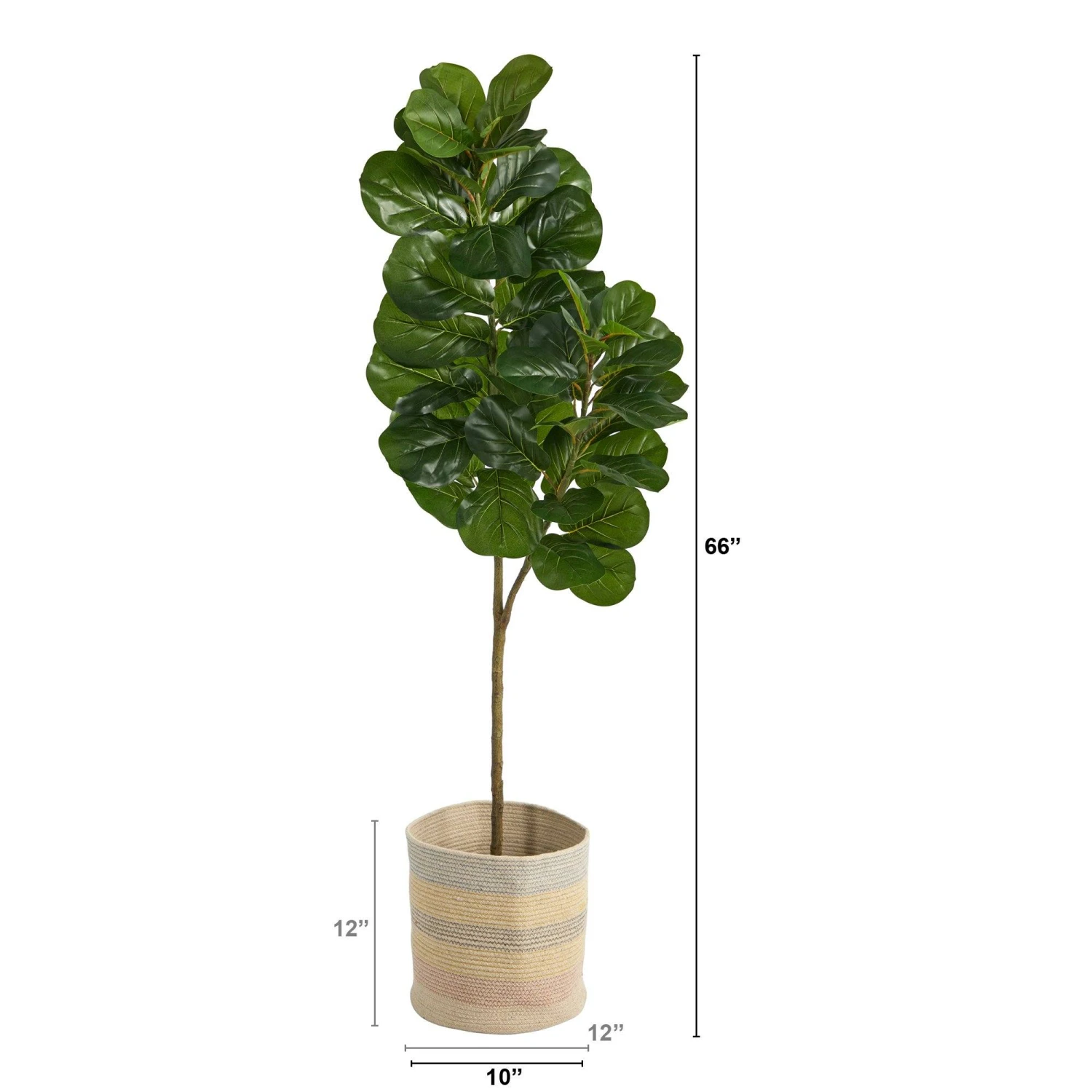 5.5’ Fiddle Leaf Fig Artificial Tree In Handmade Natural Cotton Multicolored Woven Planter 2 5.5’ Fiddle Leaf Fig Artificial Tree In Handmade Natural Cotton Multicolored Woven Planter - Image 2