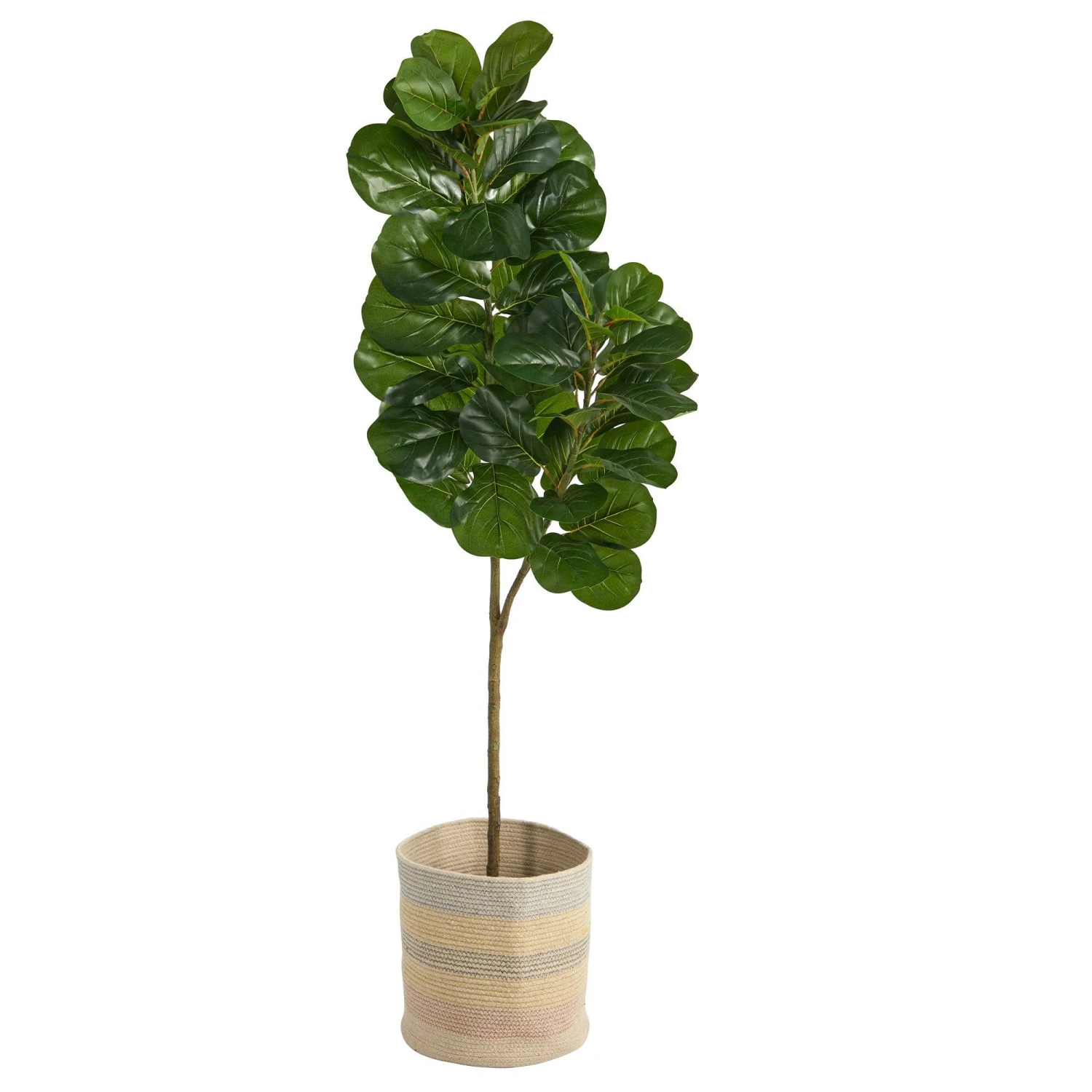 5.5’ Fiddle Leaf Fig Artificial Tree In Handmade Natural Cotton Multicolored Woven Planter 1 5.5’ Fiddle Leaf Fig Artificial Tree In Handmade Natural Cotton Multicolored Woven Planter