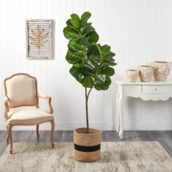 5.5’ Fiddle Leaf Fig Artificial Tree In Handmade Natural Cotton Planter -Artificial Trees Store artificial 55 fiddle leaf fig artificial tree in handmade natural cotton planter nearly natural 934234