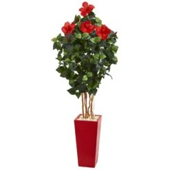 5.5’ Hibiscus Artificial Tree In Red Tower Planter