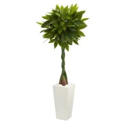 5.5’ Money Artificial Tree In White Tower Planter (Real Touch)