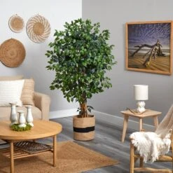 5.5’ Palace Ficus Artificial Tree In Handmade Natural Cotton Planter -Artificial Trees Store artificial 55 palace ficus artificial tree in handmade natural cotton planter nearly natural 181471
