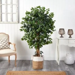 5.5’ Palace Ficus Artificial Tree With In Handmade Natural Jute And Cotton Planter -Artificial Trees Store artificial 55 palace ficus artificial tree with in handmade natural jute and cotton planter nearly natural 173415