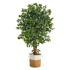5.5’ Palace Ficus Artificial Tree With In Handmade Natural Jute And Cotton Planter