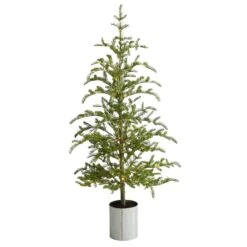 5.5’ Pre-Lit Pine Artificial Christmas Tree In Decorative Planter With 150 Lights