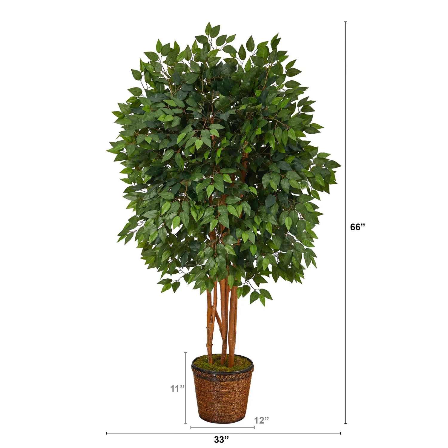 5.5’ Super Deluxe Ficus Artificial Tree In Wicker Planter 2 5.5’ Super Deluxe Ficus Artificial Tree In Wicker Planter - Image 2