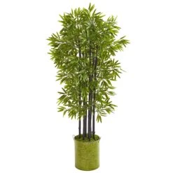 57” Bamboo Artificial Tree With Black Trunks In Green Planter (Indoor/Outdoor)