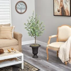 57” Eucalyptus Artificial Tree In Charcoal Urn -Artificial Trees Store artificial 57 eucalyptus artificial tree in charcoal urn nearly natural 718018