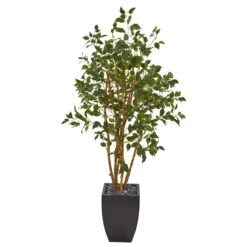 58” Ficus Artificial Tree In Black Planter