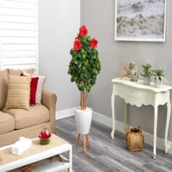 58” Hibiscus Artificial Tree In White Planter With Stand -Artificial Trees Store artificial 58 hibiscus artificial tree in white planter with stand nearly natural 266841