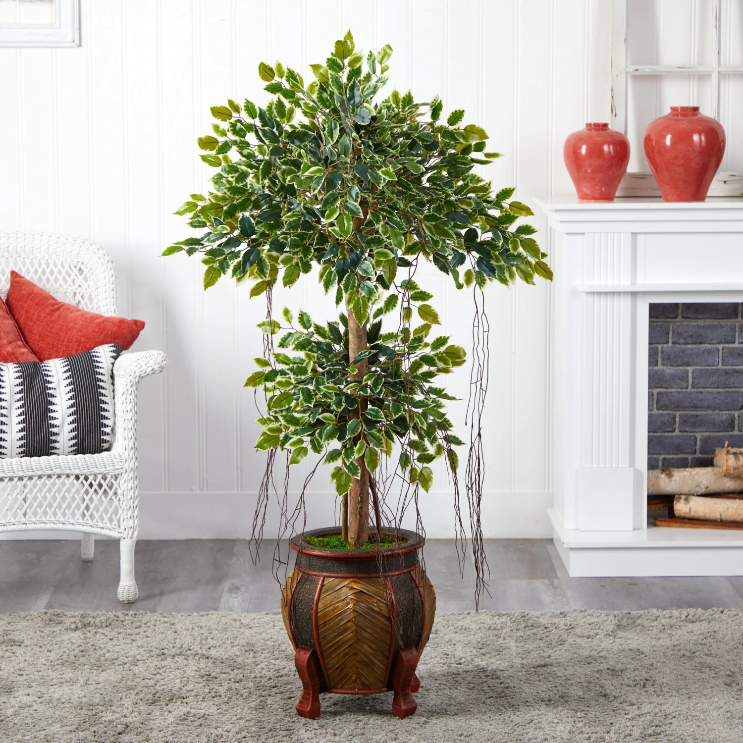 59” Variegated Ficus Artificial Tree In Decorative Planter 3 59” Variegated Ficus Artificial Tree In Decorative Planter - Image 3
