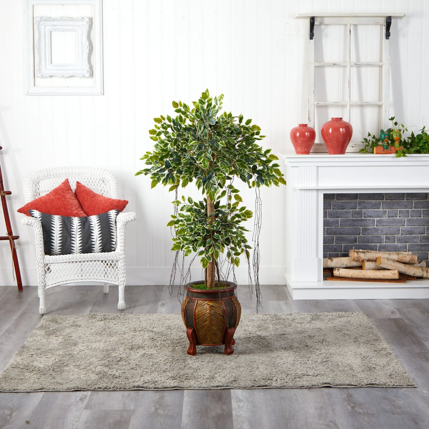 59” Variegated Ficus Artificial Tree In Decorative Planter 2 59” Variegated Ficus Artificial Tree In Decorative Planter - Image 2