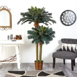 6' & 4' Sago Palm Double Potted Silk Tree -Artificial Trees Store artificial 6 4 sago palm double potted silk tree nearly natural 773959