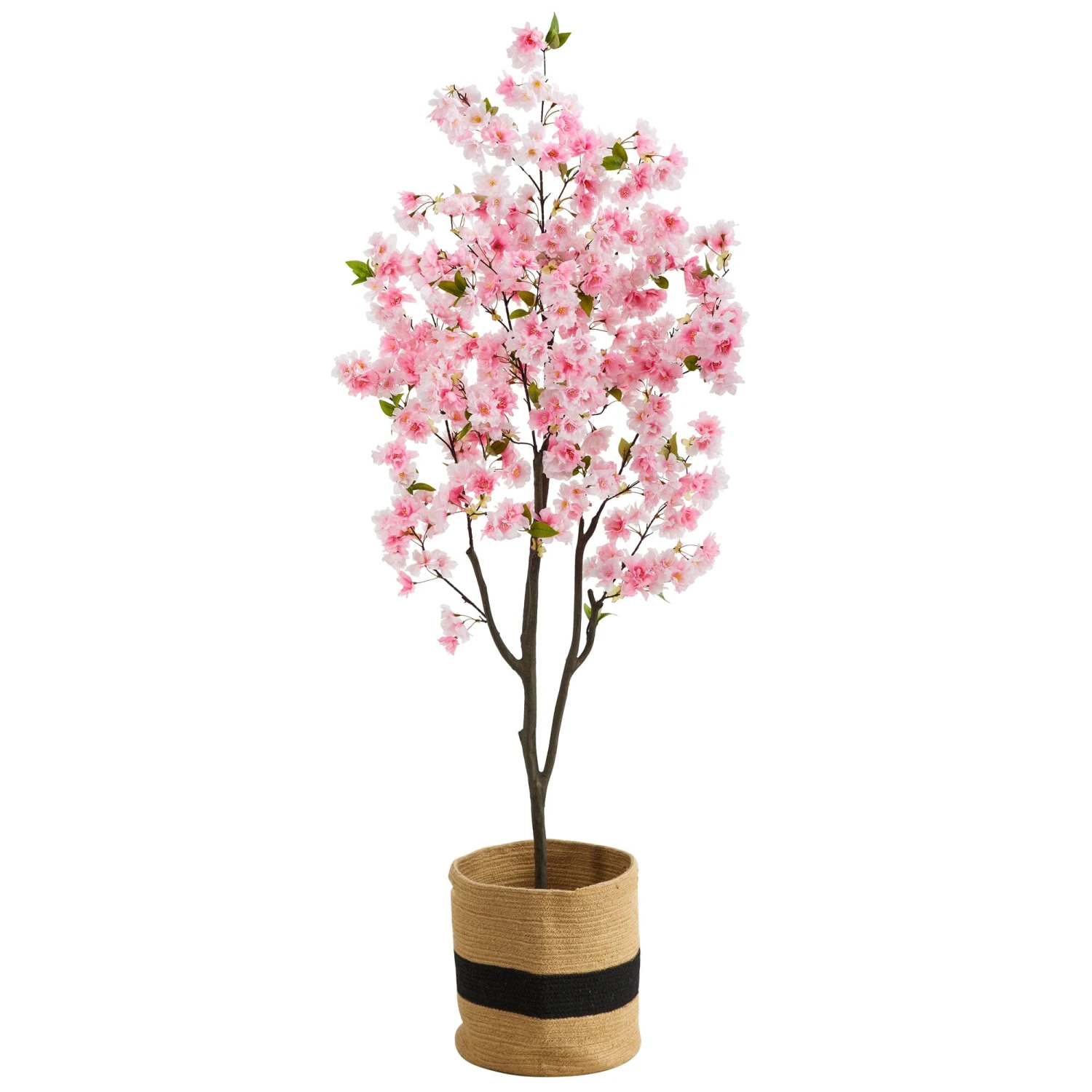 6’ Artificial Cherry Blossom Tree With Handmade Jute & Cotton Basket 1 6’ Artificial Cherry Blossom Tree With Handmade Jute & Cotton Basket