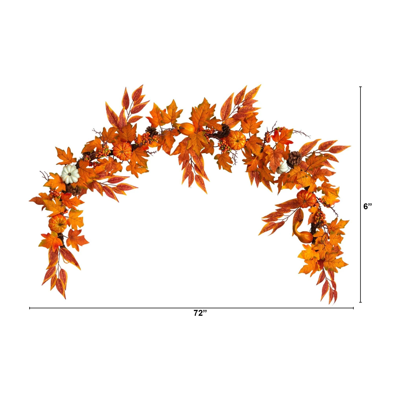 6’ Assorted Autumn Maple Leaves, Pumpkins, Gourds, Berries And Pinecone Artificial Fall Garland 2 6’ Assorted Autumn Maple Leaves, Pumpkins, Gourds, Berries And Pinecone Artificial Fall Garland - Image 2