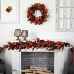 6’ Autumn Maple Leaves, Berry And Pinecones Fall Artificial Garland -Artificial Trees Store artificial 6 autumn maple leaves berry and pinecones fall artificial garland nearly natural 194084