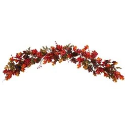 6’ Autumn Maple Leaves, Berry And Pinecones Fall Artificial Garland