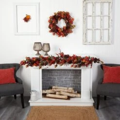 6’ Autumn Maple Leaves, Berry And Pinecones Fall Artificial Garland -Artificial Trees Store artificial 6 autumn maple leaves berry and pinecones fall artificial garland nearly natural 559942