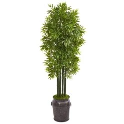 6’ Bamboo Artificial Tree With Black Trunks In Planter (Indoor/Outdoor)