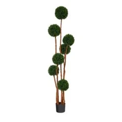 6’ Boxwood Ball Topiary Artificial Tree With Natural Trunk UV Resistant (Indoor/Outdoor)