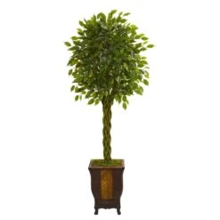 6’ Braided Ficus Artificial Tree In Decorative Planter