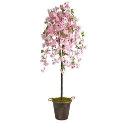 6' Artificial Cherry Blossom Tree In Decorative Metal Pail With Rope