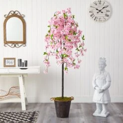 6' Artificial Cherry Blossom Tree In Decorative Metal Pail With Rope -Artificial Trees Store artificial 6 cherry blossom artificial tree in decorative metal pail with rope nearly natural 385326